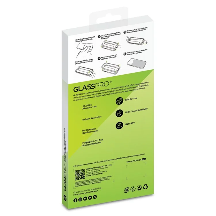 MOMAX For iPhone 15 Película de Vidrio Templado 3D 0.3mm Anti-espía Protección de Pantalla Completa