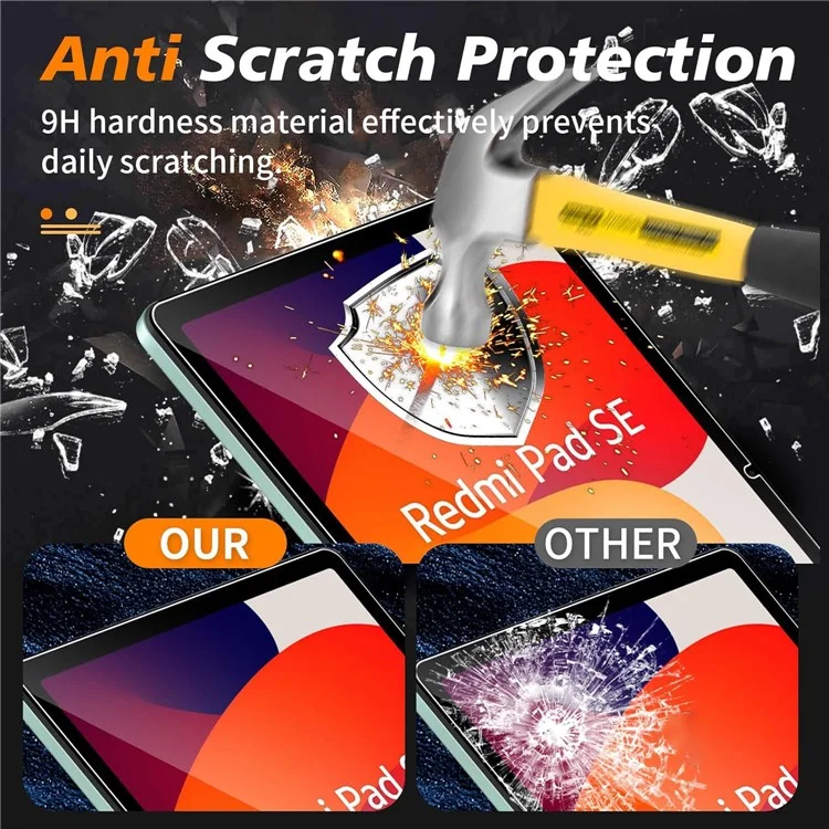 For Xiaomi Redmi Pad SE Screen Protector HD Clear Arc Edge Tempered Glass Tablet Screen Film