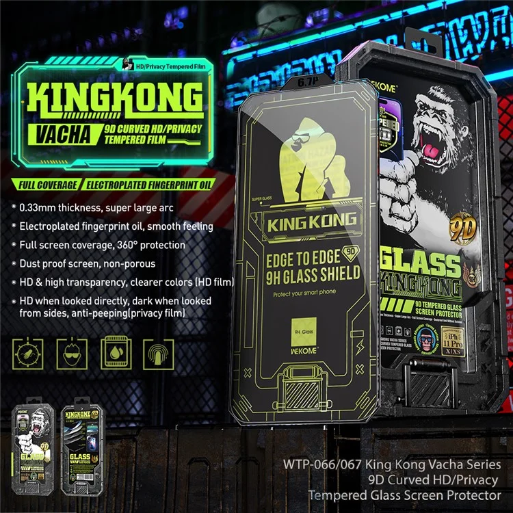 WEKOME King Kong Vacha Series Per iPhone 15 Protezione dello schermo in vetro di alluminio-silicio curvo ad alta definizione