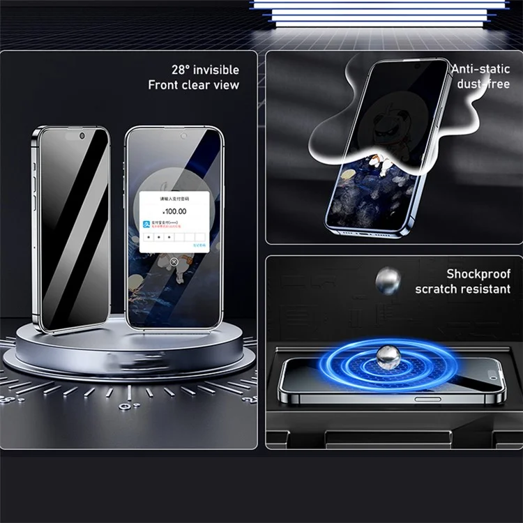 Protetor de Tela da Série AZEADA Space Bear para iPhone 14 Pro Max, Anti-Espionagem, Anti-Explosão e Cobertura Total
