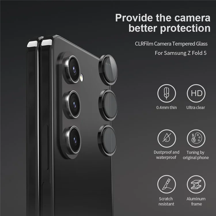 NILLKIN 3Pcs / Set For Samsung Galaxy Z Fold5 5G Lens Film Aluminum Frame+Tempered Glass Camera Lens Protector