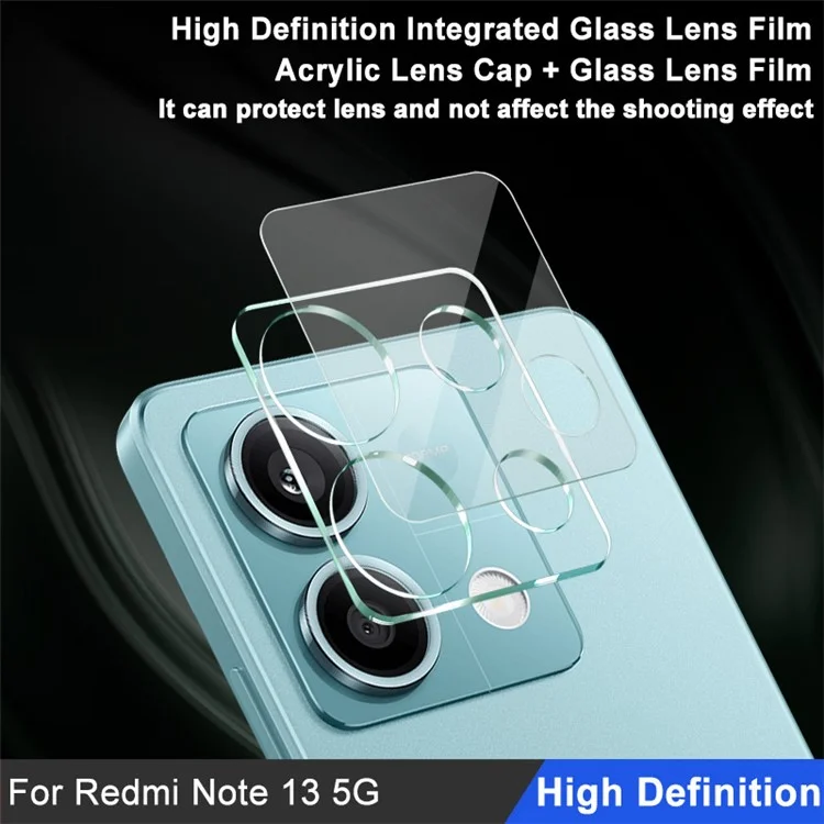 IMAK Pour Xiaomi Redmi Note 13 5G Protecteur d'objectif en verre trempé + Capuchon d'objectif en acrylique intégré Film de l'objectif