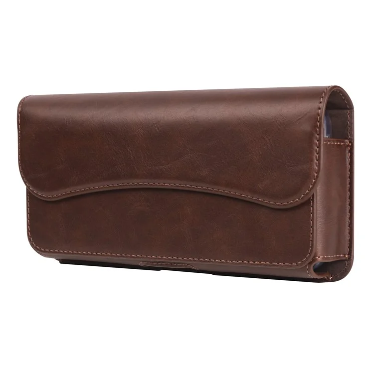 6.1 inch Mobile Phone Waist Bag with Magnetic Closure PU Leather Phone Belt Pouch - Brown