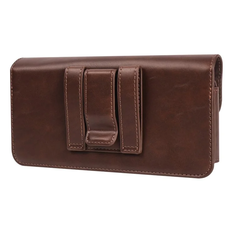 6.1 inch Mobile Phone Waist Bag with Magnetic Closure PU Leather Phone Belt Pouch - Brown
