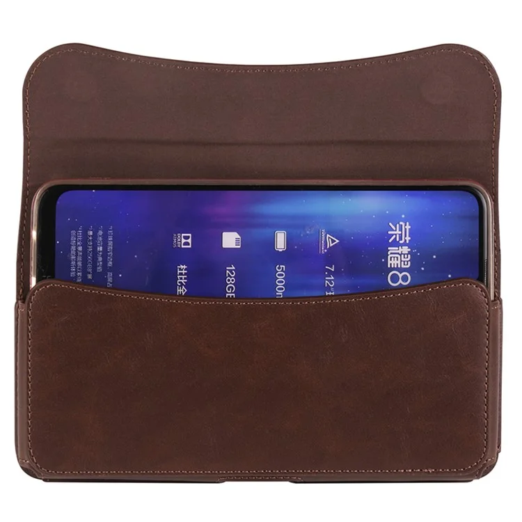 6.1 inch Mobile Phone Waist Bag with Magnetic Closure PU Leather Phone Belt Pouch - Brown