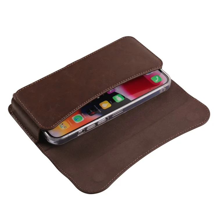 6.1 inch Mobile Phone Waist Bag with Magnetic Closure PU Leather Phone Belt Pouch - Brown