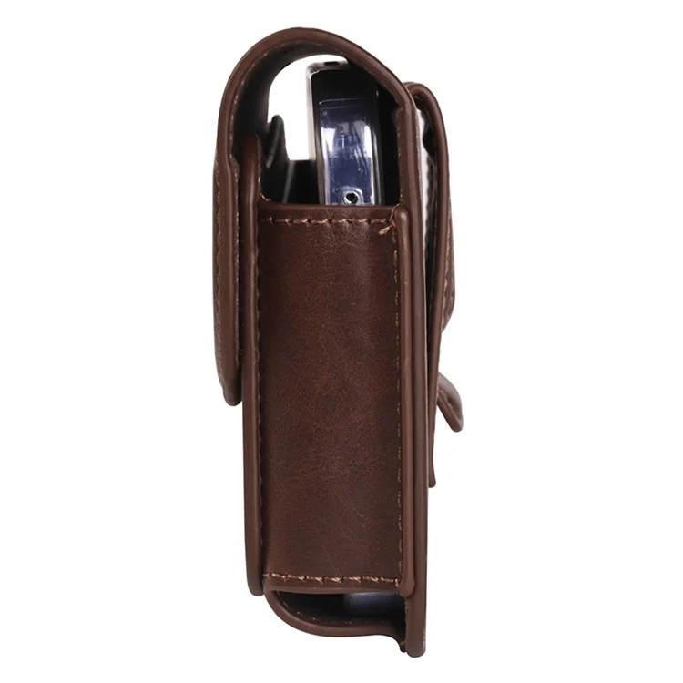 6.1 inch Mobile Phone Waist Bag with Magnetic Closure PU Leather Phone Belt Pouch - Brown