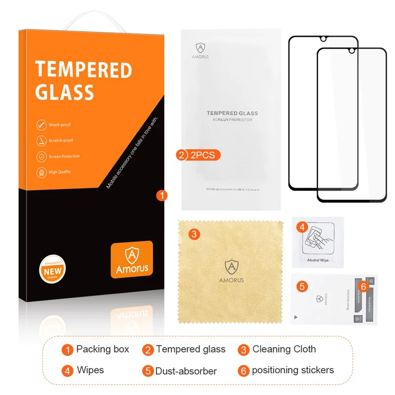 AMORUS 2Pcs For Samsung Galaxy A05 4G Silk Printing Tempered Glass Film Full Glue Full Screen Protector - Black