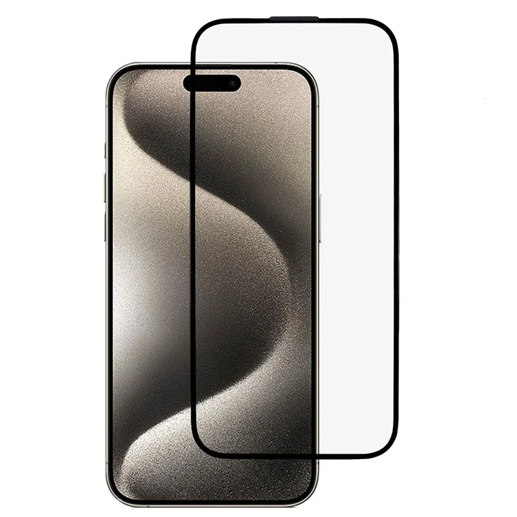 For iPhone 15 Pro Clear Screen Protector Black Edge Silk Printing Full Cover Tempered Glass Film with Dust-Proof Net