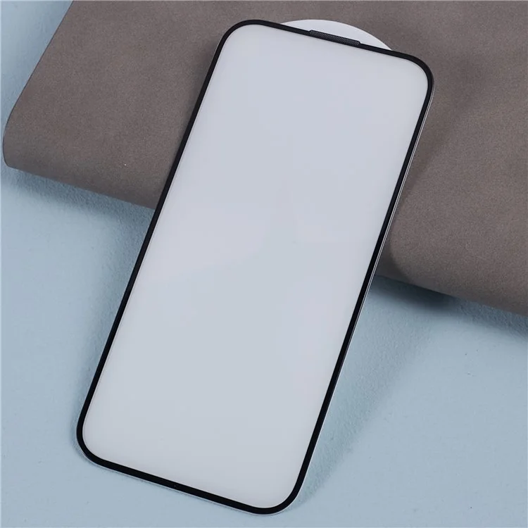 For iPhone 15 Pro Clear Screen Protector Black Edge Silk Printing Full Cover Tempered Glass Film with Dust-Proof Net