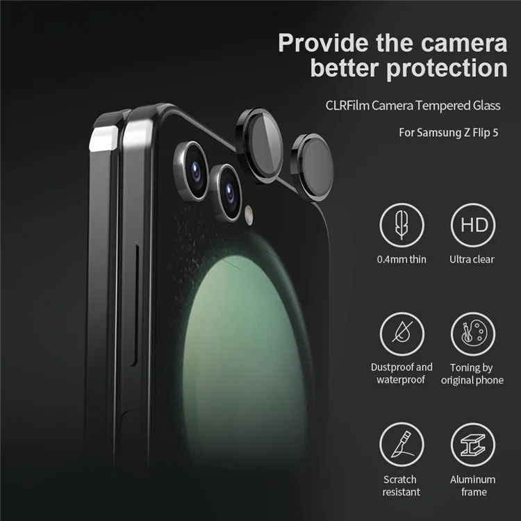 NILLKIN 2Pcs / Set For Samsung Galaxy Z Flip 5G Lens Film Aluminum Frame+Tempered Glass Camera Lens Protector