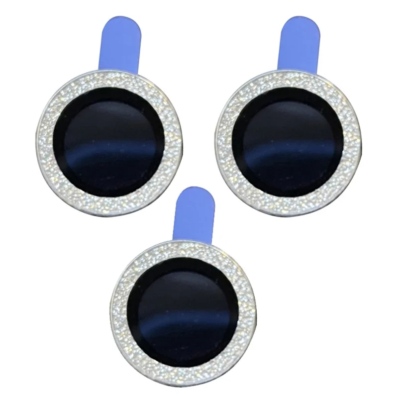 For iPhone 15 Pro / 15 Pro Max 1 Set Camera Lens Film Tempered Glass Lens Protector with Glitter Powder Ring - Silver