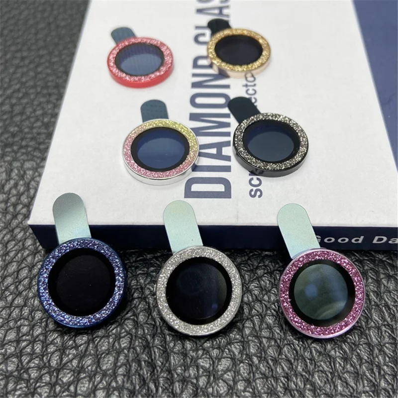 For iPhone 15 Pro / 15 Pro Max 1 Set Camera Lens Film Tempered Glass Lens Protector with Glitter Powder Ring - Silver