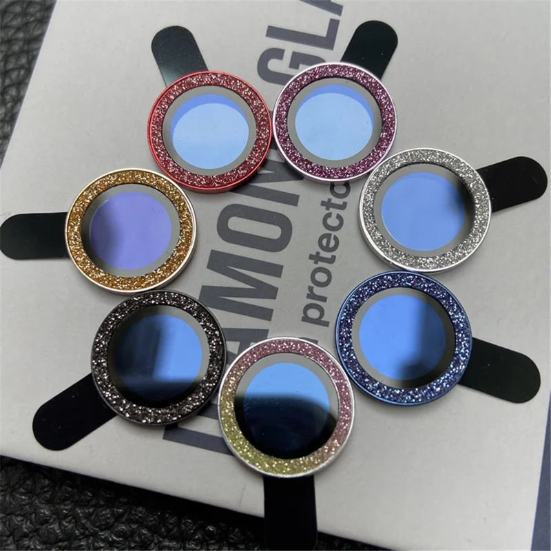 For iPhone 15 Pro / 15 Pro Max 1 Set Camera Lens Film Tempered Glass Lens Protector with Glitter Powder Ring - Silver
