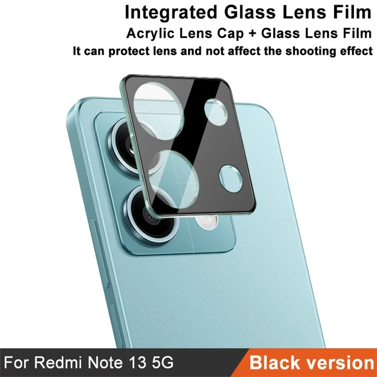 IMAK Para Xiaomi Redmi Note 13 5G Película da Lente da Câmera Traseira Vidro Temperado Transparente Protetor da Lente+Tampa da Lente Acrílica (Versão Preta)
