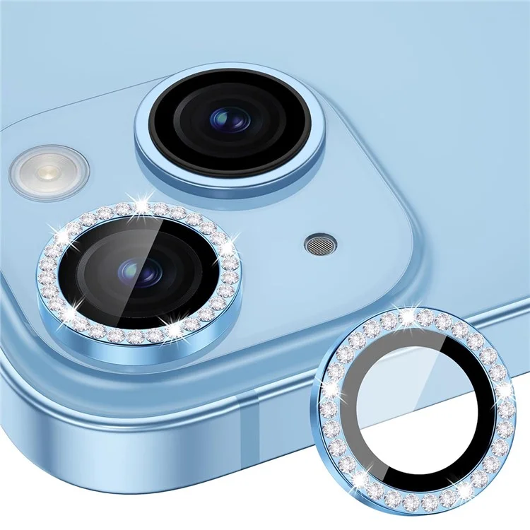 ENKAY HAT PRINCE 1 Set For iPhone 15 / 15 Plus Camera Lens Protector AR HD Clear Rhinestone Rear Lens Film - Bleu bébé