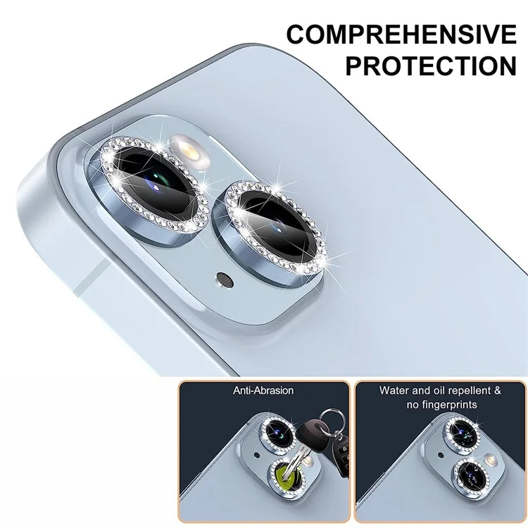 ENKAY HAT PRINCE 1 Set For iPhone 15 / 15 Plus Camera Lens Protector AR HD Clear Rhinestone Rear Lens Film - Bleu bébé