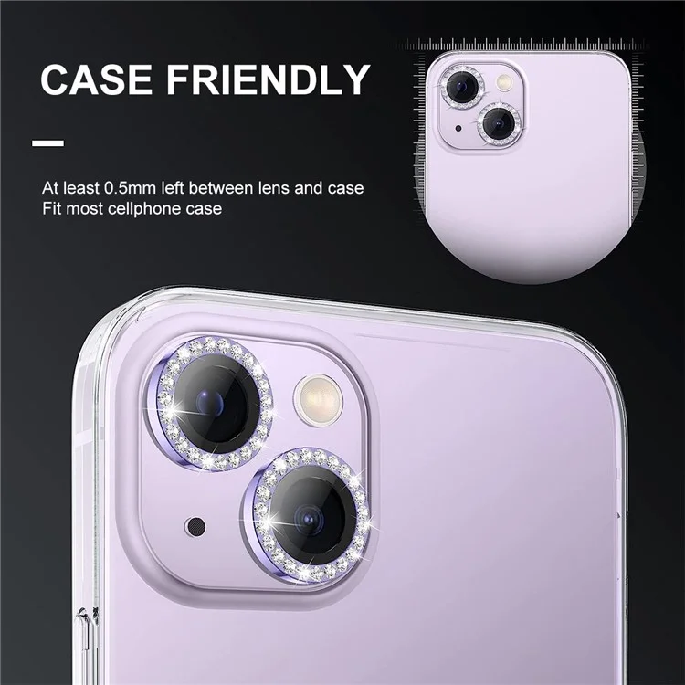 ENKAY HAT PRINCE 1 Set For iPhone 15 / 15 Plus Camera Lens Protector AR HD Clear Rhinestone Rear Lens Film - Bleu bébé