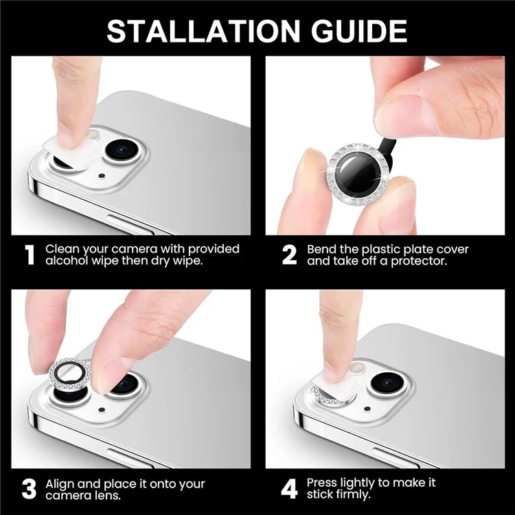 ENKAY HAT PRINCE 1 Set For iPhone 15 / 15 Plus Camera Lens Protector AR HD Clear Rhinestone Rear Lens Film - Bleu bébé