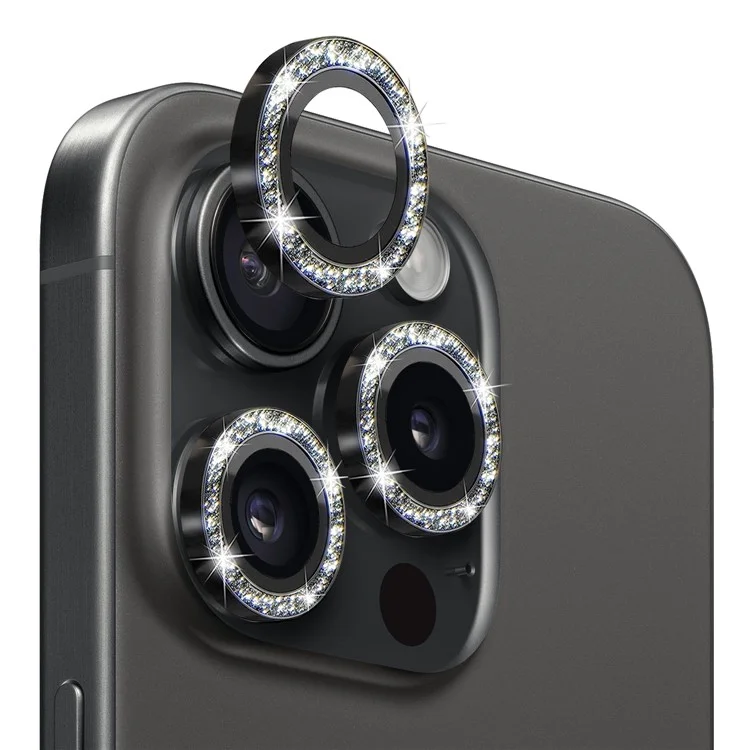 NORTHJO 1 Set For iPhone 15 Pro / 15 Pro Max Camera Lens Film Tempered Glass+Metal Glitter Rear Lens Protector - Noir
