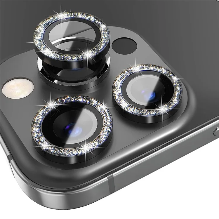 NORTHJO 1 Set For iPhone 15 Pro / 15 Pro Max Camera Lens Film Tempered Glass+Metal Glitter Rear Lens Protector - Noir