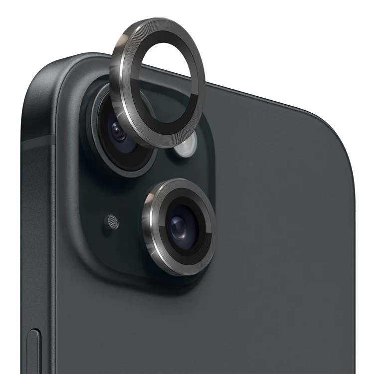 NORTHJO 1 Set For iPhone 15 / 15 Plus Tempered Glass Camera Lens Protector with CD Vein Metal Ring - Black