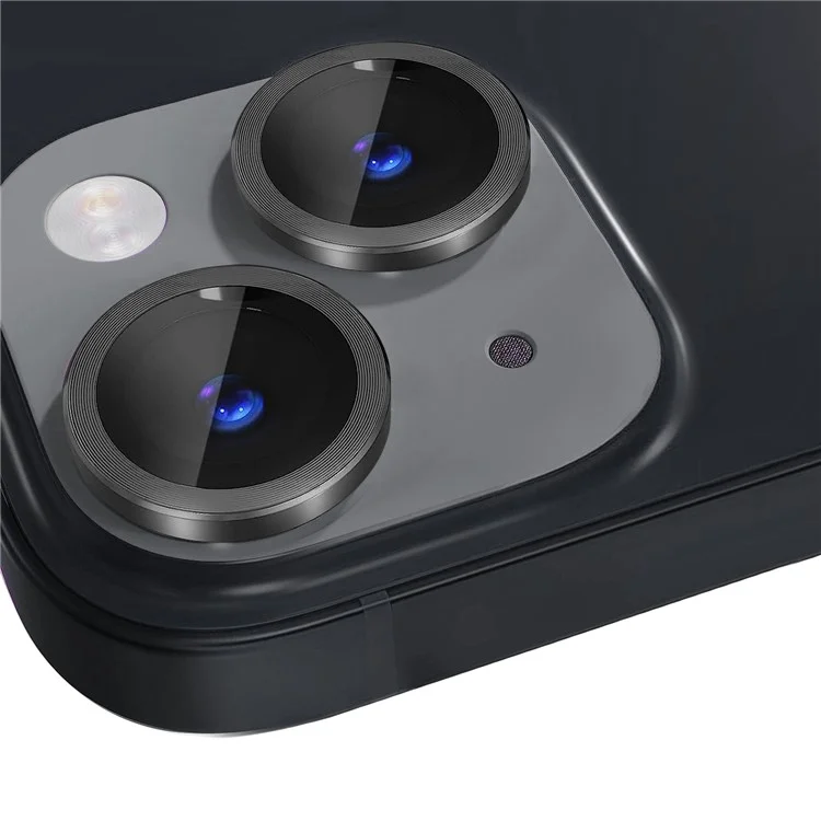 NORTHJO 1 Set For iPhone 15 / 15 Plus Tempered Glass Camera Lens Protector with CD Vein Metal Ring - Black