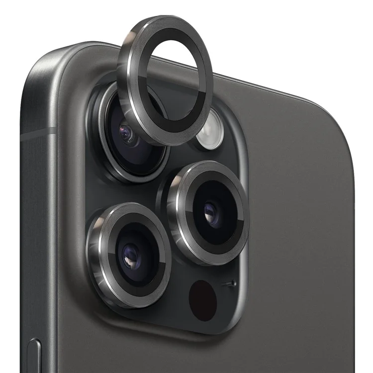 NORTHJO 1 Set For iPhone 15 Pro / 15 Pro Max Camera Lens Film CD Vein Metal Ring + Tempered Glass Lens Film - Black