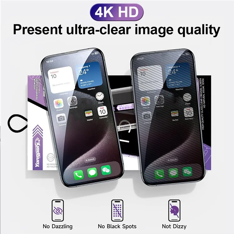 YONGPOLY Für iPhone 15 Pro Privacy Screen Protector Seiden-Bedruckung gehärtetes Glas-Folie mit Einfach Installationsset