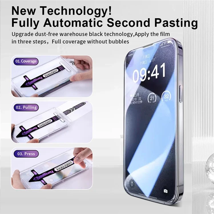 YONGPOLY For iPhone 15 Full Screen Protector Tempered Glass HD Clear Film with Dust-Proof Net