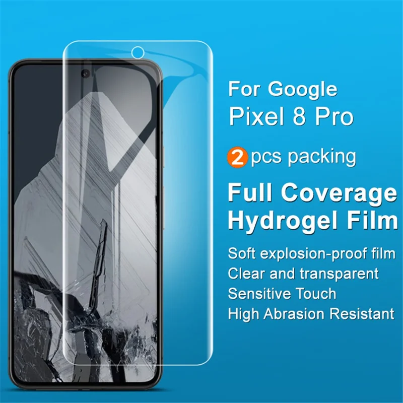 IMAK 2 unidades / Conjunto de película de hidrogel III de TPU para protector de pantalla de teléfono Google Pixel 8 Pro HD, transparente