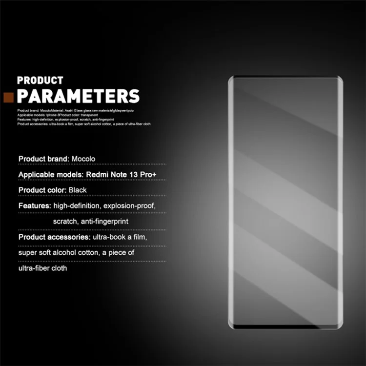 MOCOLO For Xiaomi Redmi Note 13 Pro+ 5G Full Screen Protector Full Glue Tempered Glass Film - Black