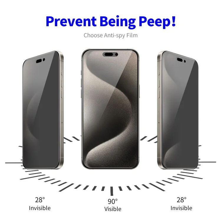 ENKAY HAT PRINCE 2Pcs For iPhone 15 Pro Protector de pantalla completo 28-Degree Anti-Spy Anti-Glare Film