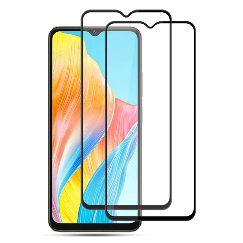 AMORUS 2Pcs For Oppo A18 4G Screen Protector Silk Printing Tempered Glass Full Glue Film