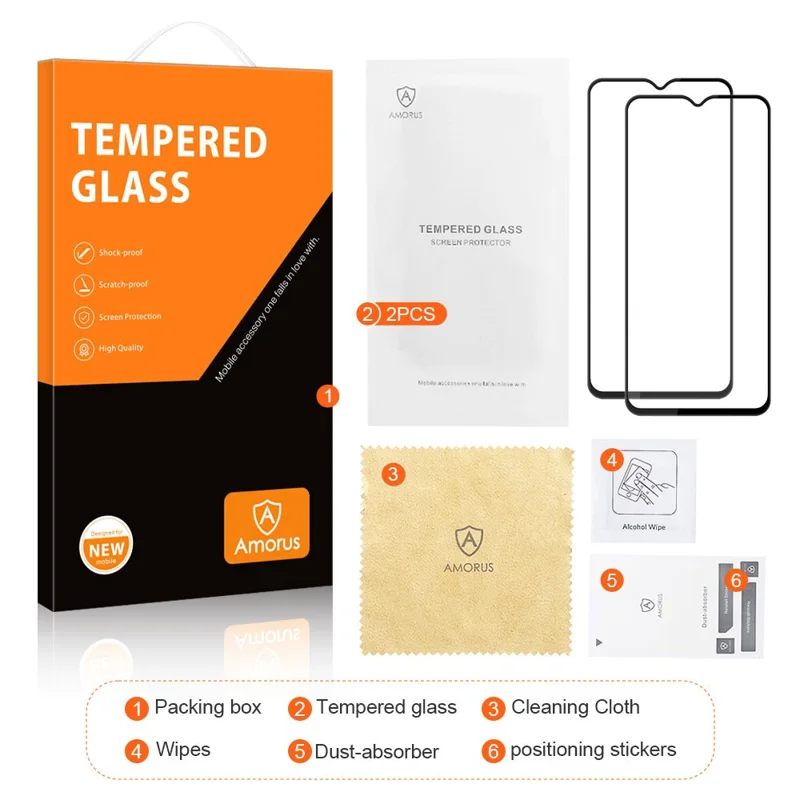AMORUS 2Pcs For Oppo A38 4G Screen Protector 9H Anti-explosion Tempered Glass Film - Black