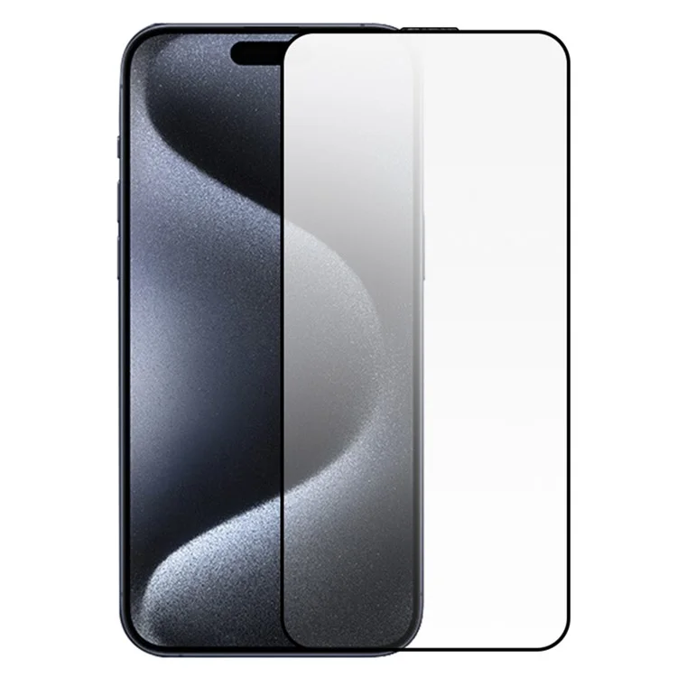 RURIHAI Für iPhone 15 Pro Bildschirmschutzfolie 3D Volle Abdeckung Hochaluminium-Siliziumglas Bildschirmfilm mit Antistaub-Netz