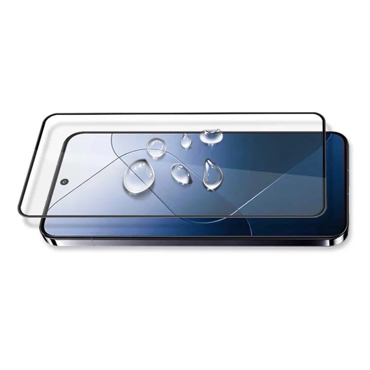 AMORUS For Xiaomi 14 Clear Tempered Glass Film Silk Printing Anti-Oil Screen Protector - Black