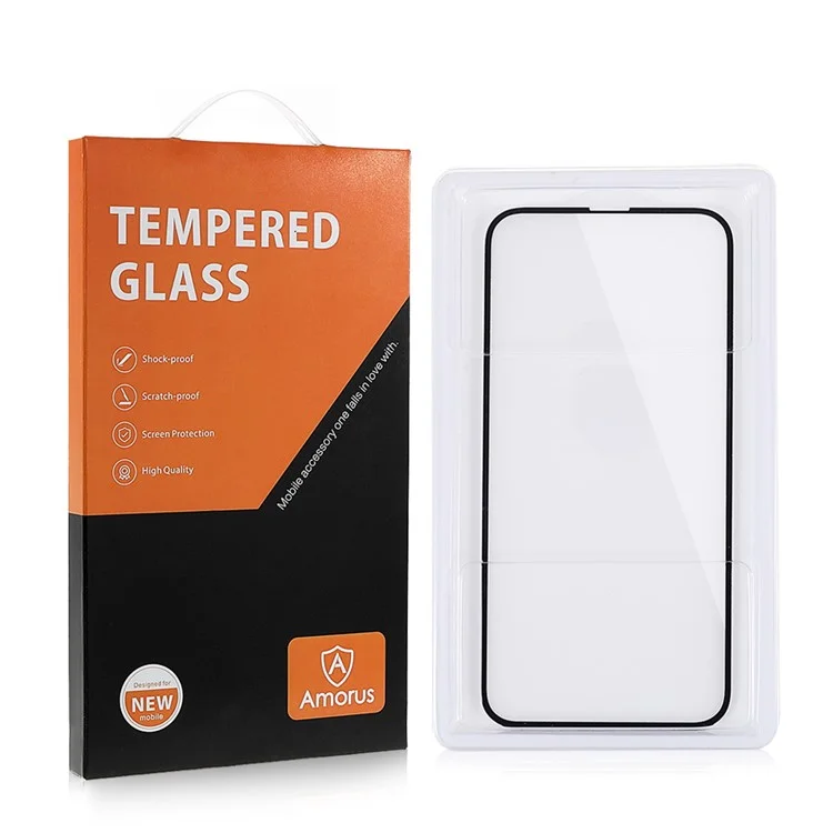 AMORUS For Xiaomi 14 Clear Tempered Glass Film Silk Printing Anti-Oil Screen Protector - Black