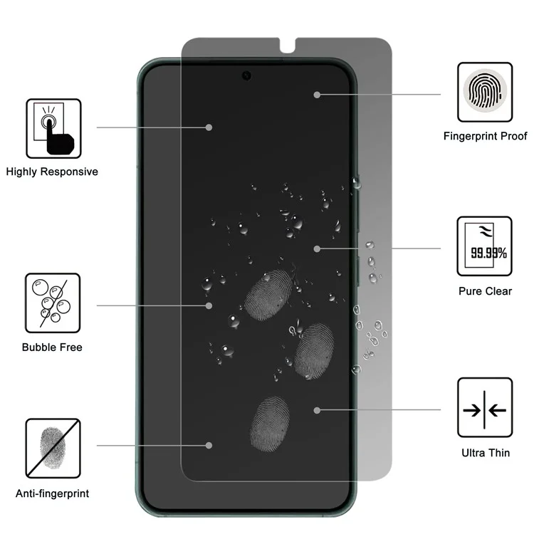 Für Samsung Galaxy S24 Anti-Spion-Bildschirmschutz 2.5D Arc Edge Gehärtetes Glas