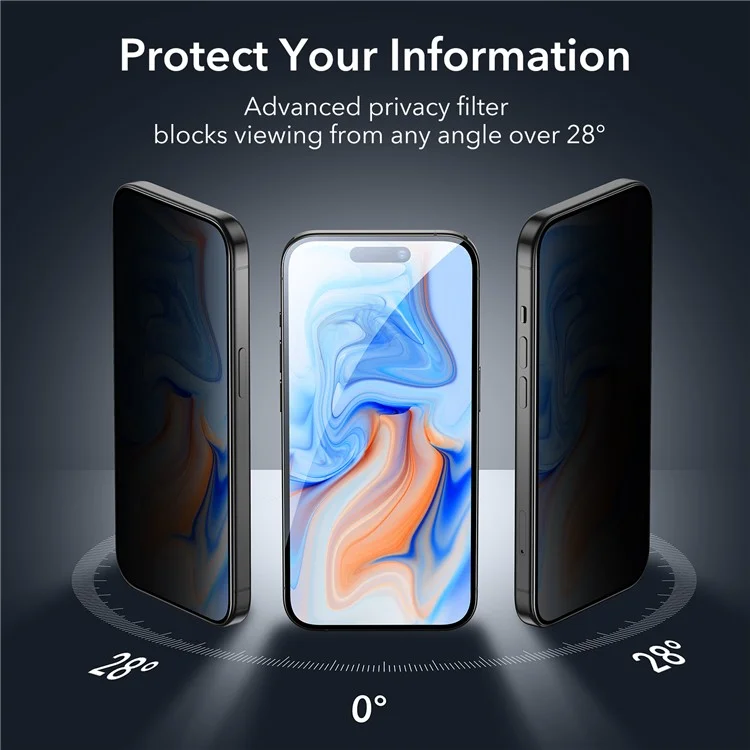 ESR For iPhone 15 Screen Protector Anti-Spy Tempered Glass Film with Installation Frame