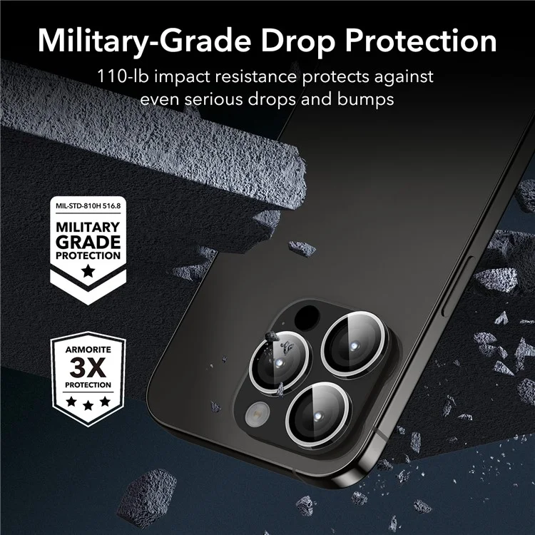 ESR Armorite Series for iPhone 15 Pro / 15 Pro Max 1 Set Camera Lens Protector Metal+ Tempered Glass Rear Lens Film - Clear