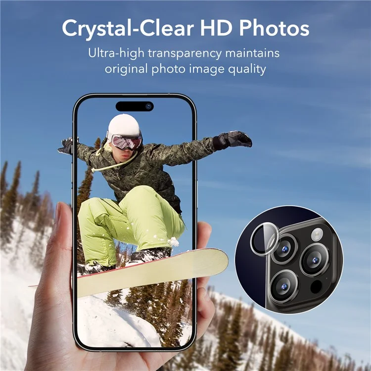 ESR Armorite Series for iPhone 15 Pro / 15 Pro Max 1 Set Camera Lens Protector Metal+ Tempered Glass Rear Lens Film - Clear