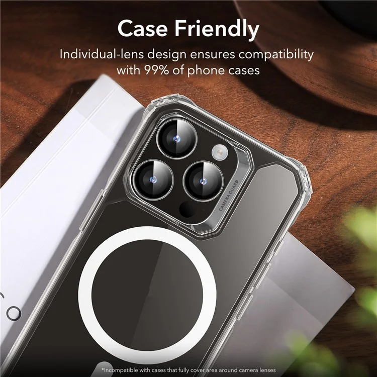 ESR Armorite Series for iPhone 15 Pro / 15 Pro Max 1 Set Camera Lens Protector Metal+ Tempered Glass Rear Lens Film - Clear