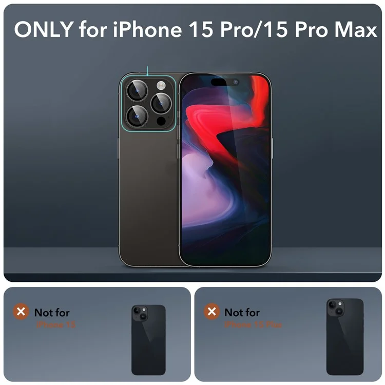 ESR Armorite Series for iPhone 15 Pro / 15 Pro Max 1 Set Camera Lens Protector Metal+ Tempered Glass Rear Lens Film - Clear