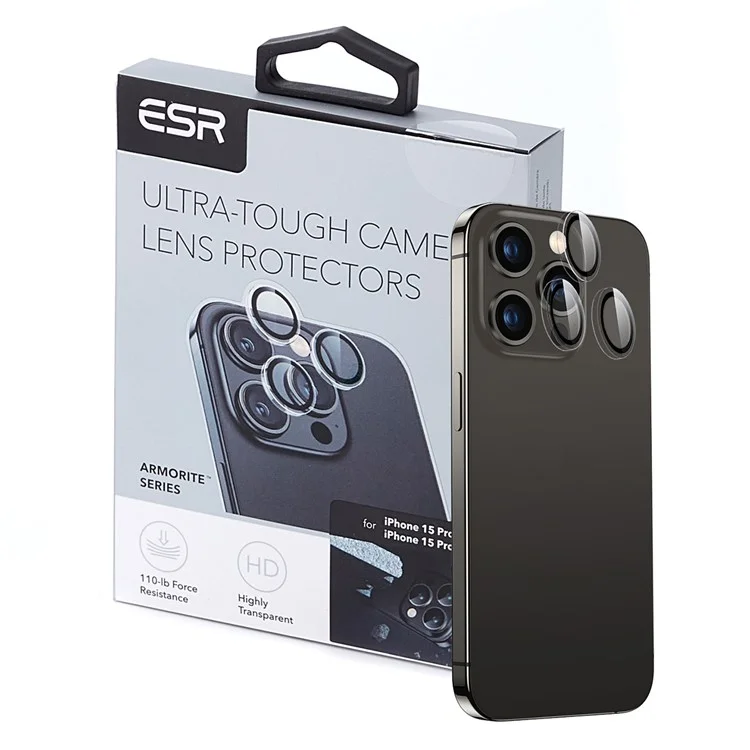ESR Armorite Series for iPhone 15 Pro / 15 Pro Max 1 Set Camera Lens Protector Metal+ Tempered Glass Rear Lens Film - Clear