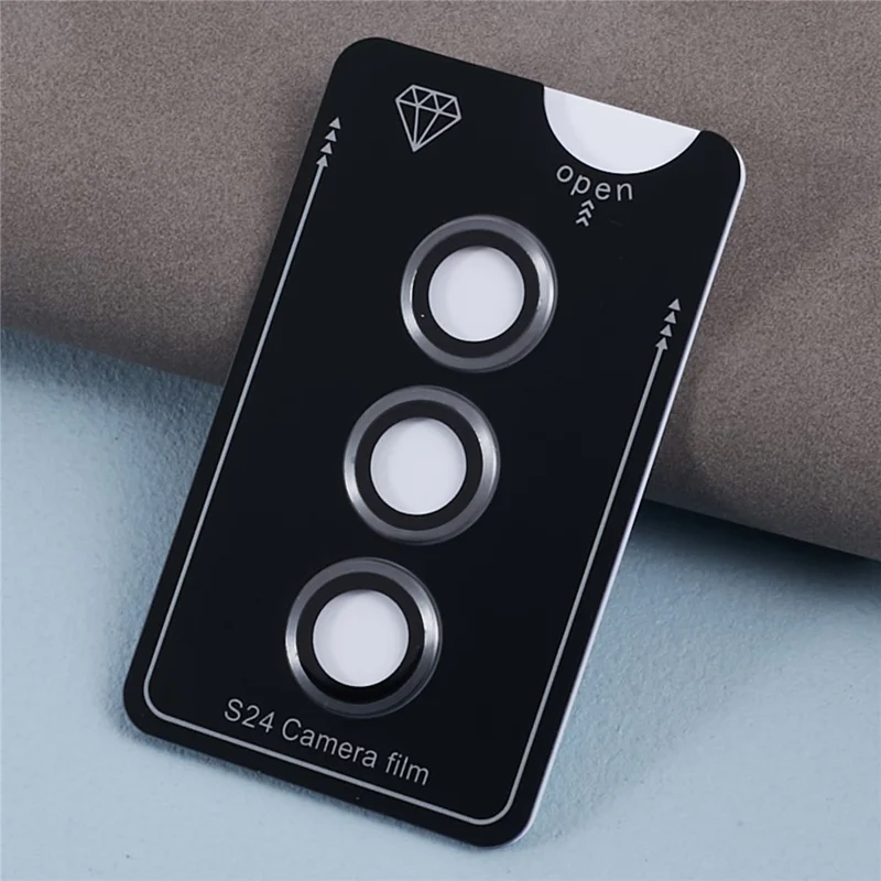 For Samsung Galaxy S24 1 Set Camera Lens Protector Metal Ring Tempered Glass Lens Film - Grey