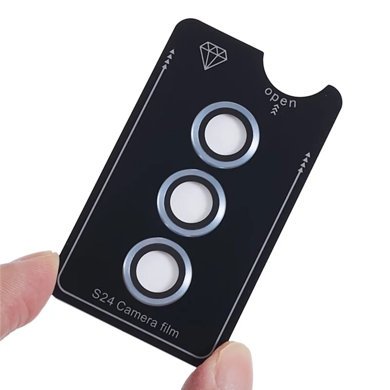 For Samsung Galaxy S24 1 Set Camera Lens Protector Metal Ring Tempered Glass Lens Film - Blue