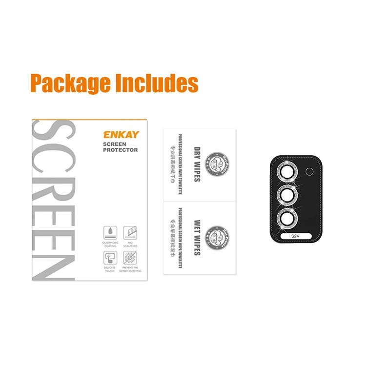 ENKAY HAT PRINCE para Samsung Galaxy S24 Protector de lente de cámara Decoración con purpurina Individual Película de lente - Negro