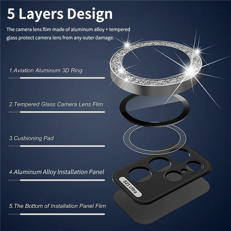 ENKAY HAT PRINCE Für Samsung Galaxy S24 Ultra Kameraobjektivschutz Aluminiumlegierung Glitzerring Linsenschutzfolie - Lila
