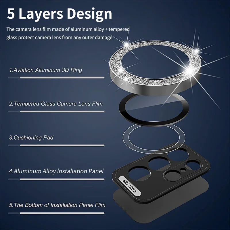 Enkay Hat Prince Pour Samsung Galaxy S24 Ultra Camera Lens Protector Aluminium Alloy Glitter Ring Lens Film - Noir